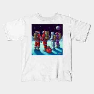 Santa Claus Astronauts at Christmas in Space Kids T-Shirt